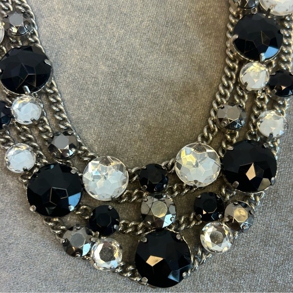 BLACK clear crystal rhinestone clustered multi layered chain ribbon necklace - Picture 4 of 11